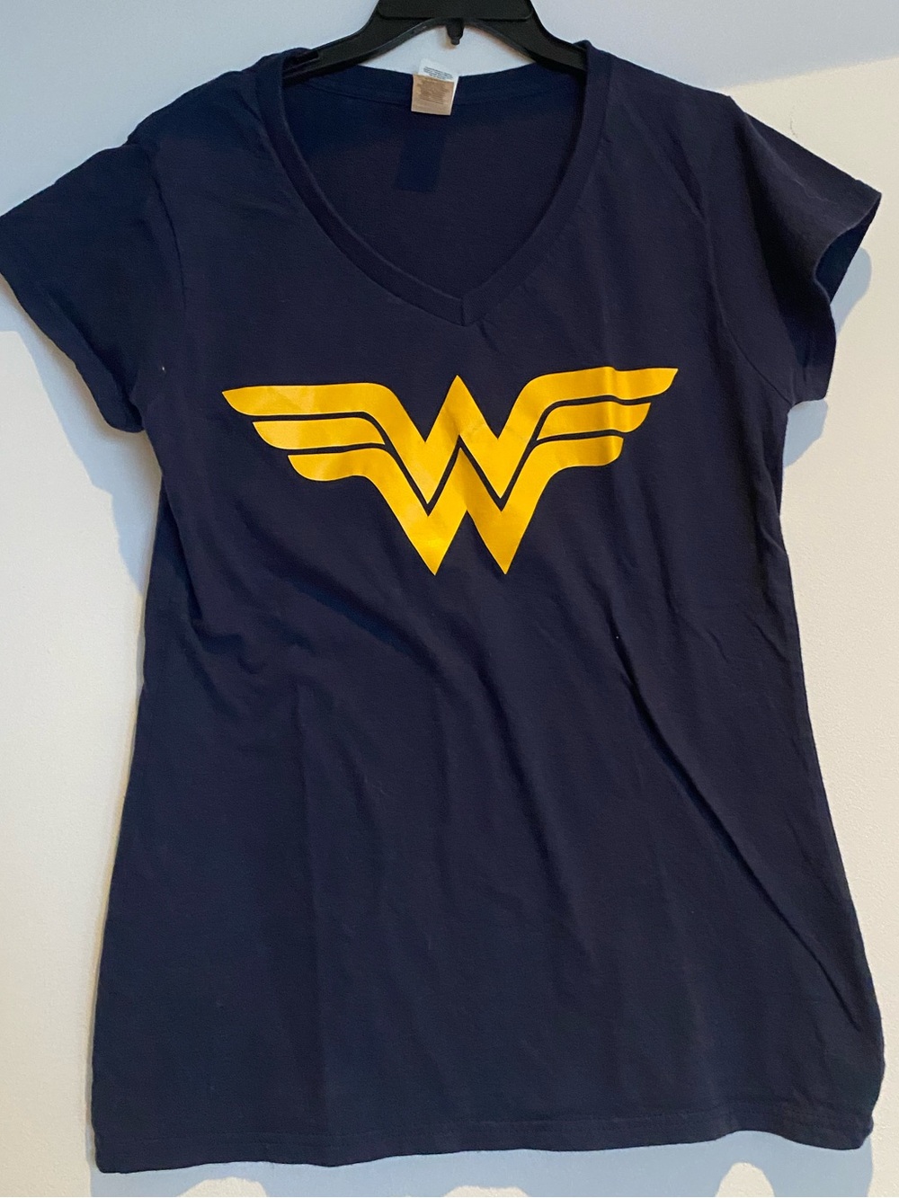 Navy V-Neck Tee with Gold Emblem